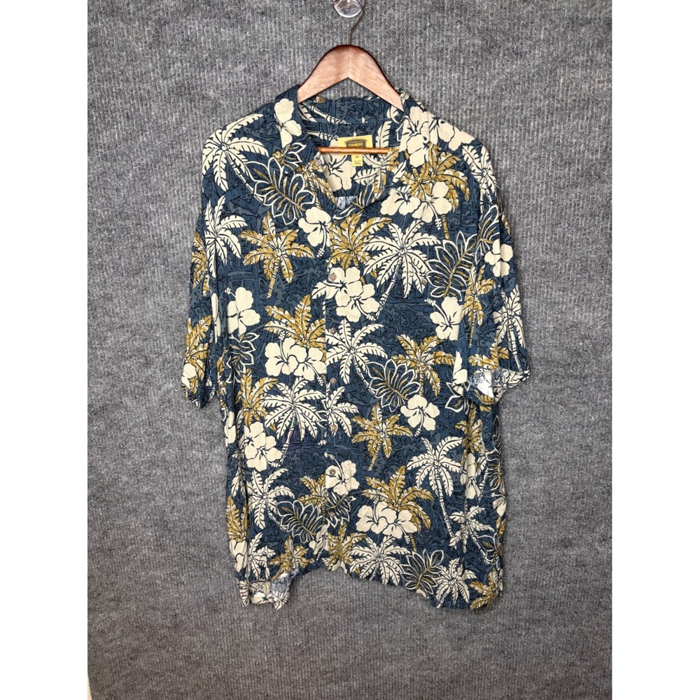 The Foundry Supply Co Mens 3XL Hawaiian Tropical Hibiscus Palm Rayon Aloha Shirt
